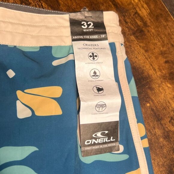 O'Neill Mens 18” Tropical Print Boardshorts, Quick Dry in Blue. 32” Waist. NWT - Picture 11 of 16